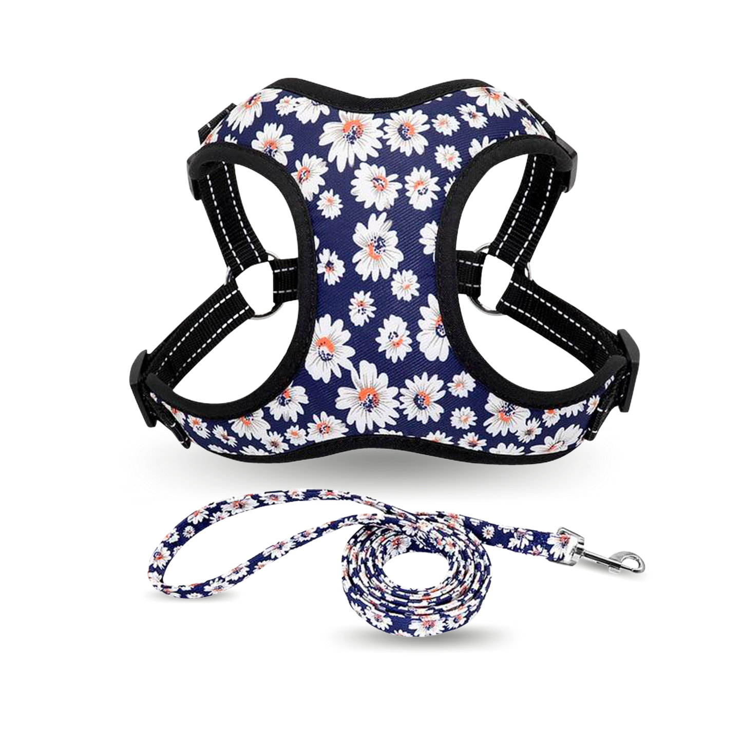 Floral and Geometric Print Pug Harness with Lead
